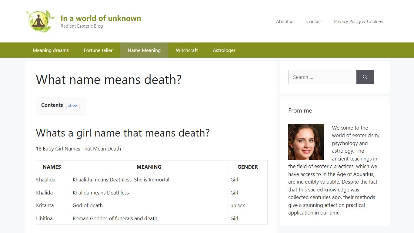 What name means death? - In a world of unknown - wedwell